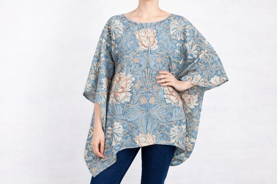 William Morris Honeysuckle Linen Tunic Top, Boho Blouse, 100% linen
