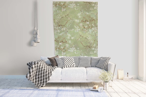 Wall hanging, Vincent van Gogh, Almond Blossom, Olive colour, Wall decor, 100% linen, organic fabric, wall art print, custom tapestry