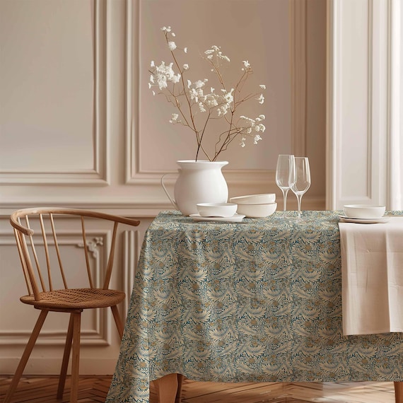 Tablecloth, Vintage Flowers, vintage decor, 100% linen