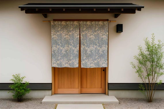 Noren curtain, Tulips, William Morris, Japanese Noren, door curtain, 100% linen, closet cover, window curtains linen