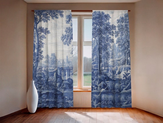 Curtains set, Frederik van Frytom, 'Plaque with an Italiante Landscape, linen curtains, rod pocket, window curtains, 100% linen