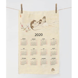 2020 Calendar Towel, Zodiac towel, Rat Towel, Tea towel, linen towel, Year of the Rat, The Chinese zodiac