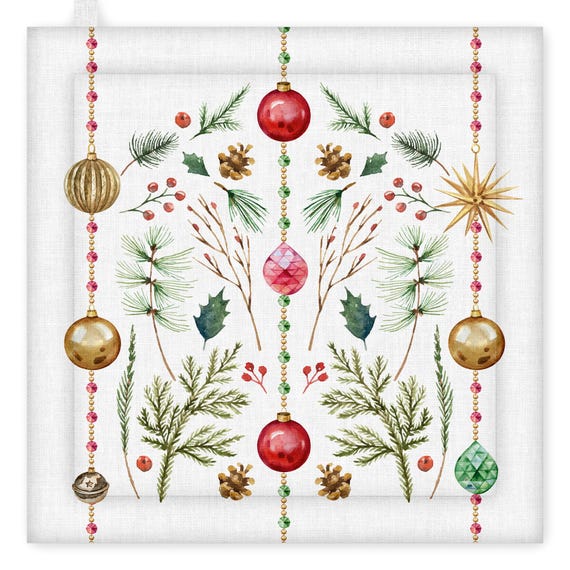 Linen Pot Holder, Christmas Jazz, 100% linen