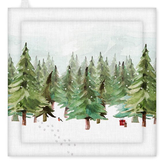 Linen Pot Holder, Paws in the Snow, 100% linen