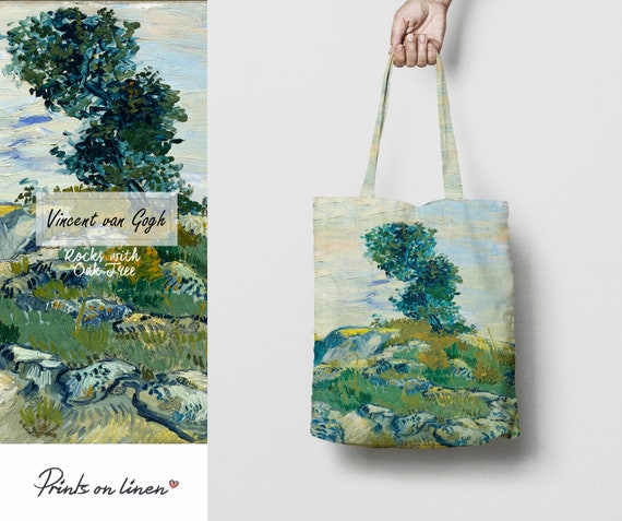 Tote bag, Vincent van Gogh, Rocks with Oak Tree, tote bag, linen bag, 100% linen, fabric tote