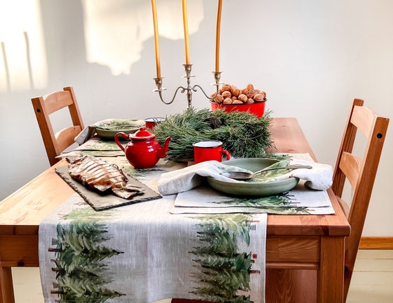 NEW! Table runner, BEIGE COLOR, Paws in the Snow, Christmas decorations, Christmas gift, table topper, linens, Holiday decor