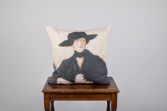Francis Cadell, Lady in the Black Hat, Cushion cover, vintage pillow, wholesale pillow, linen pillow, studio decor, organic linen