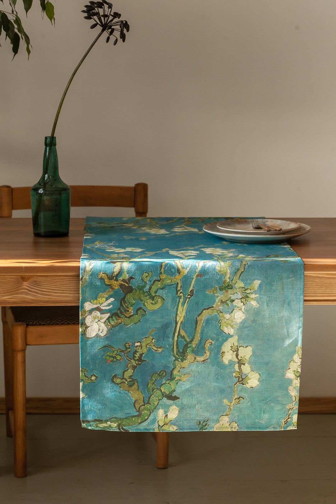 Table Runner, Almond Blossom, Van Gogh, Gold, Linen Table Runner, 100%  Linen, Custom Length, Fabric Table Runner, Hand Made in Lithuania -   Canada