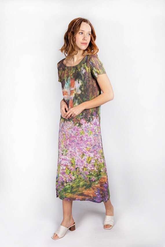 Maxi dress, Claude Monet, Garden at Giverny, Long women dress, linen dress, summer dress, long linen dress, dress side splits, 100% linen