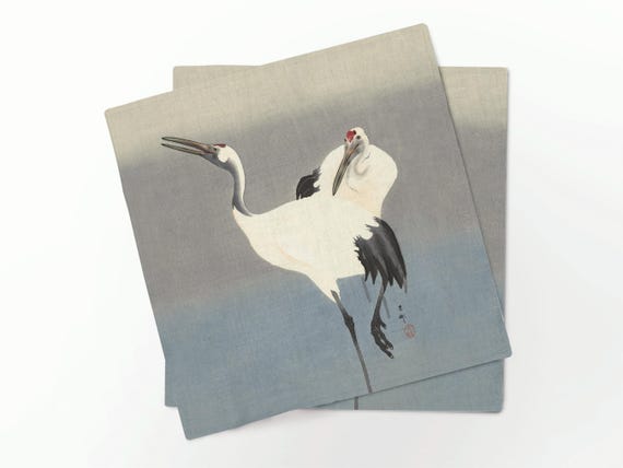 Napkins set, Ohara Koson Cranes, Wabi Sabi Home, 100% linen