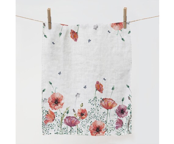 Kitchen towel, Poppies, tea towel, linen towel, towel with hook, towel print, 100% linen, gift idea, linen kitchen towel, LINENISLOVE