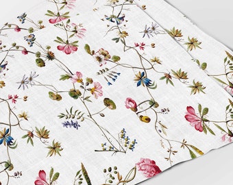 Placemats set (4 or 6), Botanical print, 1778, William Kilnburn, textile, linen placemats, 100% linen, floral print, provance placemats