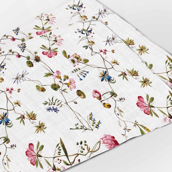 Placemats set (4 or 6), Botanical print, 1778, William Kilnburn, textile, linen placemats, 100% linen, floral print, provance placemats