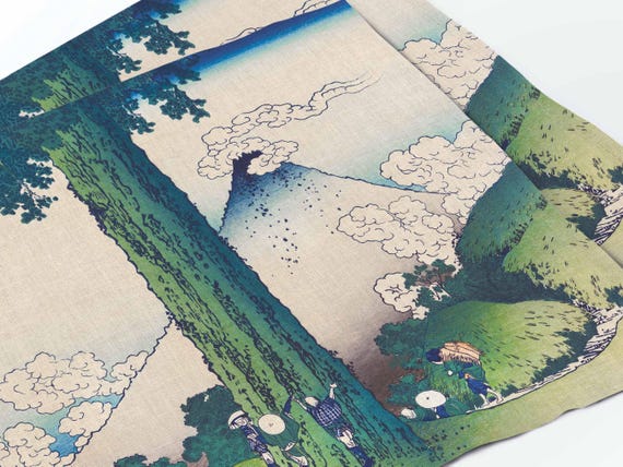 Placemats set, Mishima Pass in Kai Province by Katsushika Hokusai, fabric placemats, 100% linen