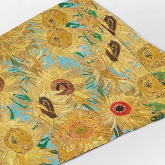Linen placemats, Sunflowers, Vincent van Gogh, Van Gogh table textile, fabric placemats, blue yellow
