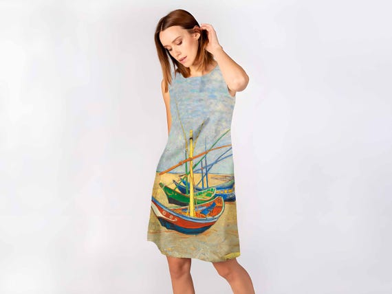 Linen dress, Van Gogh, loose dress, summer dress, dress pattern, boho dress, beach dress, gift idea for her, linen clothes