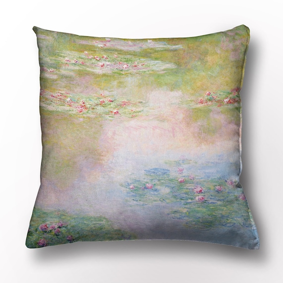 Claude Monet, Water Lilies, Pillow cover, Linen fabric, Home decor, Impressionism Art-inspired, Cushion cover, Zipper, closure Eco-friendly