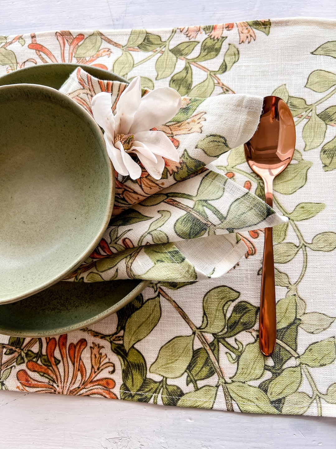 Placemats Set, William Morris, Honeysuckle, Table Decor, Linen