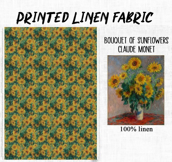 Claude Monet, Linen fabric, Fabric by yard, fabric by meters, 100% linen, fabric wholesale, fabric pattern, linen flax, prints on linen