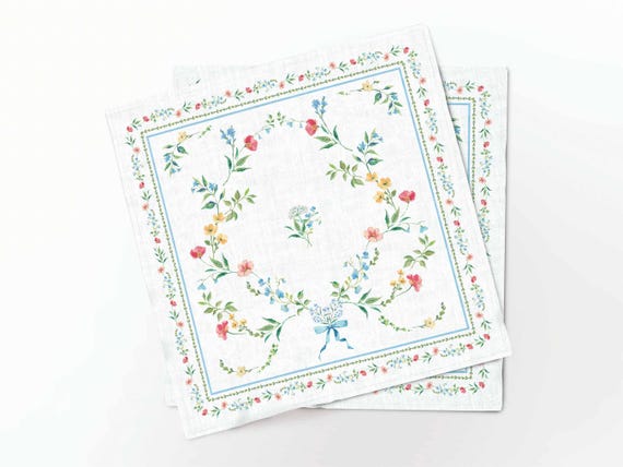 Parisian Romance Floral Linen Napkins – PARIS – Vintage French Garden Table Decor – Elegant Spring & Summer Dining Table Setting