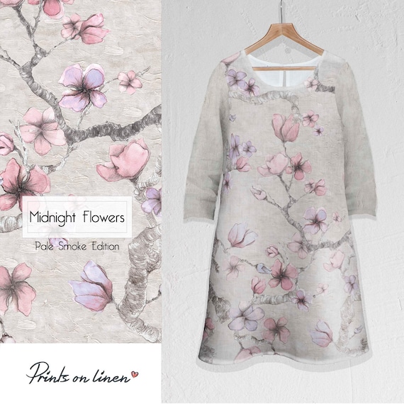 Linen dress, Summer dress, Linen tunic, Plus size dress, Midnight flowers