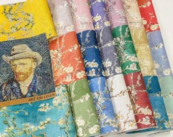 Van Gogh Almond Blossom Linen Fabric Samples, 20 Colors