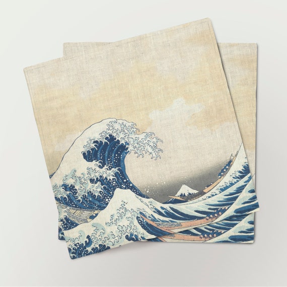 Napkins set, The Great Wave, Katsushika Hokusai, fabric napkins, Japan napkins, 100% linen