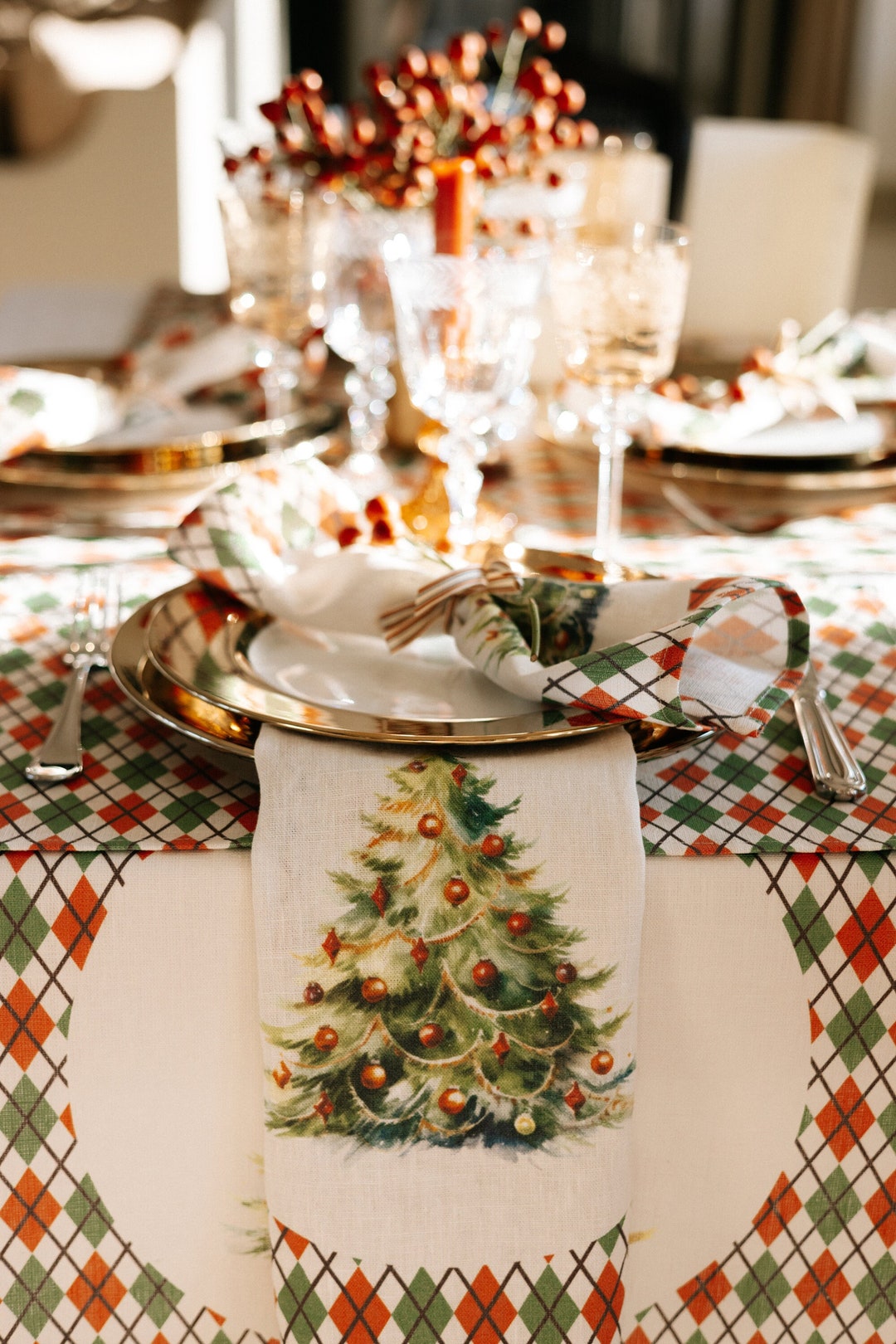 Napkins Set, Retro Holiday, Vintage Christmas, Linen Napkins, Christmas