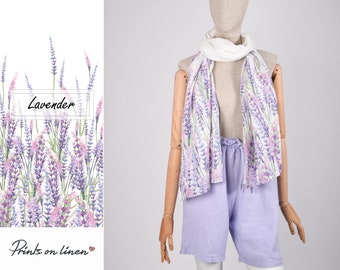 Women Scarf, Lavenders, Linen scarf,  27 x 76", natural linen scarf, 100% linen, hand made in Lithuania
