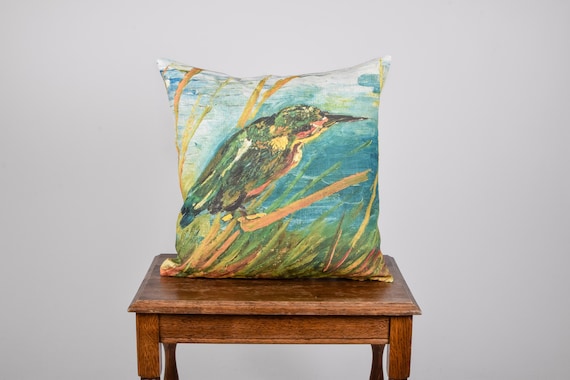 Kingfisher By The Water Side, Vincent van Gogh, Decorative pillow, Cushion cover, 100% linen, home pillow, Linen pillow case, Art pillow