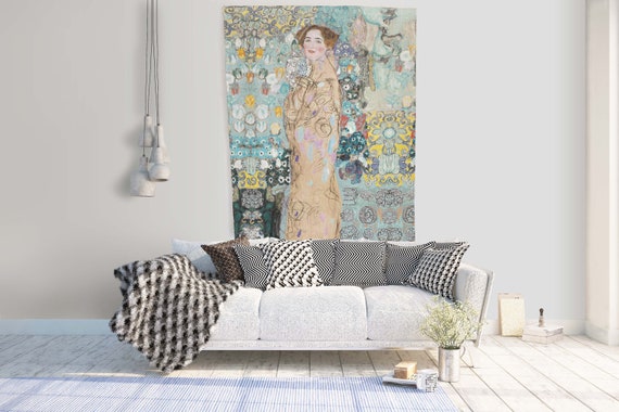 Wall tapestry, Portrait of Maria Munk, Gustav Klimt, wall decor, studio decor, linen banner, Klimt art print, hand made in Lithuania