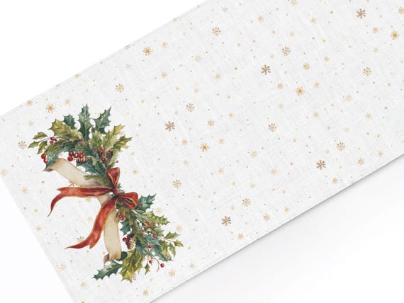Table runner, Velvet Ribbon, linen table runner, Christmas table top, 100% linen