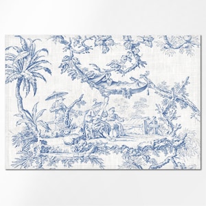 Placemats, Toile de Jouy, placemats set of 4, placemats set of 6, fabric placemats, linen placemats, placemats set Blue