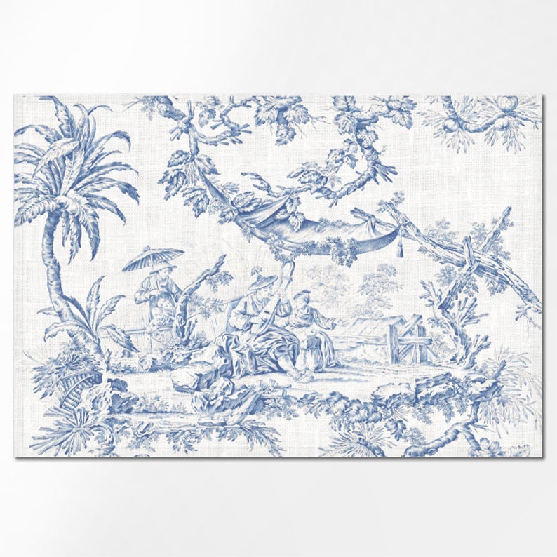 Placemats, Toile de Jouy, placemats set of 4, placemats set of 6, fabric placemats, linen placemats, placemats set Blue