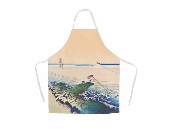 Linen apron, Koshu Kajikazawa by Katsushika Hokusai, 100% linen apron, apron wholesale, cross back apron, apron with pocket