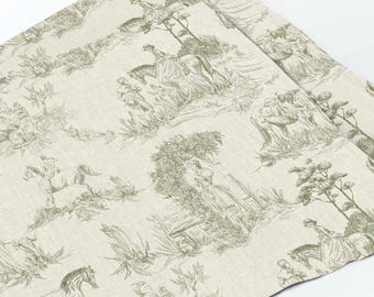 Linen Placemats Set, Toile de Jouy, Horses, Vintage Table Decor, 100% Linen Fabric