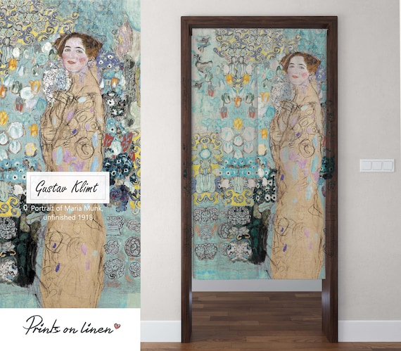 Noren Curtains, Gustav Klimt, Maria Munk, Linen Japanese curtains, door linen panel, decorate doorway curtain, 100% linen, Noren Linen