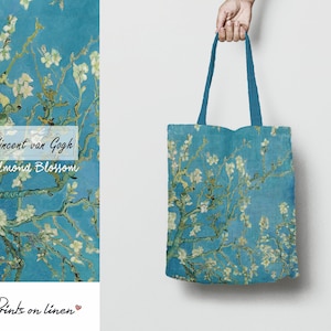 Sac fourre-tout Van Gogh en lin fleur d'amandier, art vintage