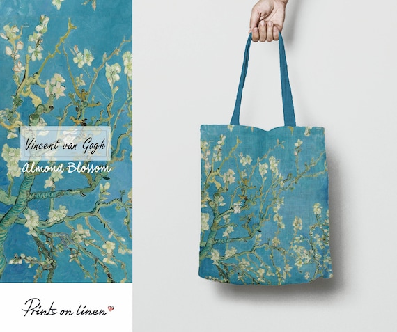 Tote bag, Almond Blossom, Van Gogh, tote bag, linen bag, vintage bag, linen tote, 100% linen