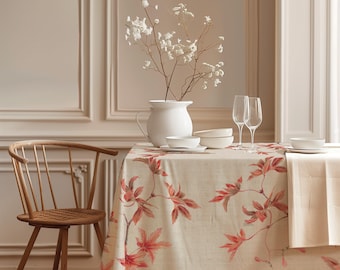 Linen Tablecloth, Japanese Maple Tree, Autumn Home Decor, 100% linen