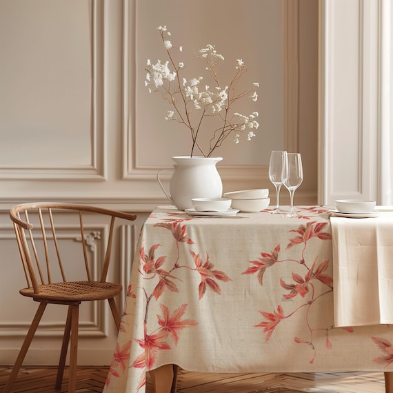 Linen Tablecloth, Japanese Maple Tree, Autumn Home Decor, 100% linen