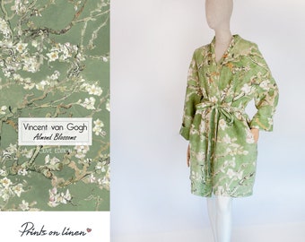 Kimono robe, Vincent van Gogh, kimono cardigan, bathrobe, Almond blossom, 100% linen, bridesmaid gift, Linen robe, linen, Linen bathrobe