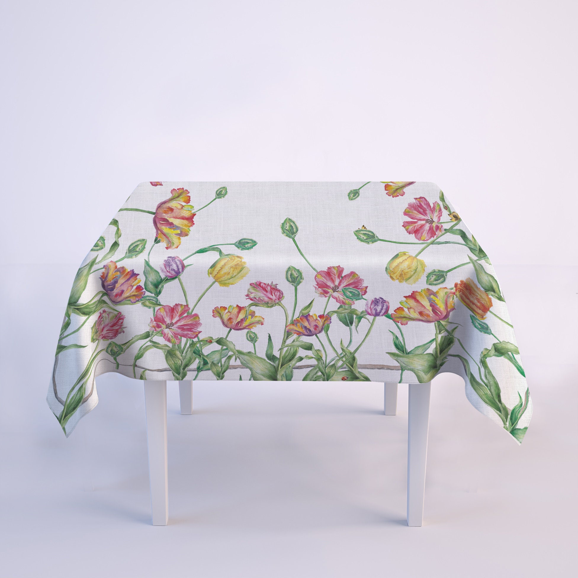 Easter tablecloth, Parrot Tulips, Easter decor, 100 linen, farmhouse