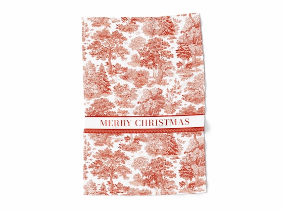 Christmas towel, Toile Pine, Merry Christmas, Kitchen towel, tea towel, linen towel, towel with hook, 100% linen, gift idea