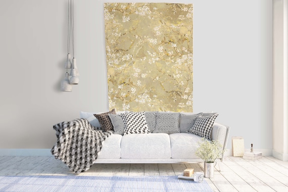 Wall hanging, Vincent van Gogh, Almond Blossom, Gold colour, Wall decor, 100% linen, organic fabric, wall art print, custom tapestry