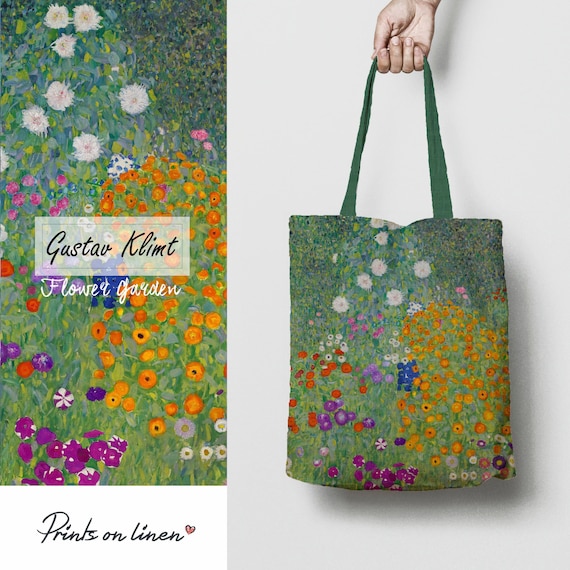 Tote bag, Gustav Klimt, Flower Garden, linen bag, art print, artist bag, 100% linen bag