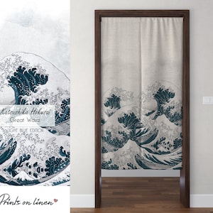 Noren Curtain, Katsushika Hokusai, the Great Wave, Japanese Noren Curtain, Katsushika Hokusai, the Great Wave, Japanese