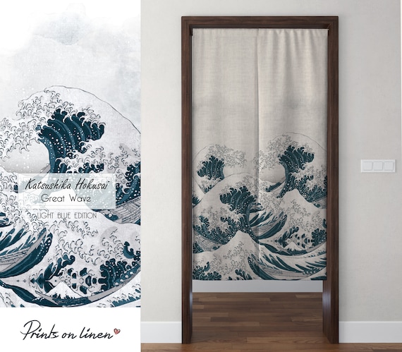 Noren curtain, Katsushika Hokusai, The Great Wave, Japanese Noren, door curtain, 100% linen, closet cover, window curtains linen