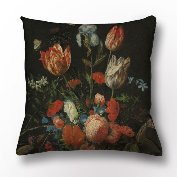 Cushion cover, Still Life with Flowers", Ottmar Elliger, Cushion with zipper, Vintage flowers, linen cushion cover, hand made in Lithuania