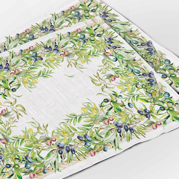 Placemats set, olive print, linen placemats, wabi sabi, farmhouse decor, fabric placemats, cloth napkins, table decor, mother in law gift